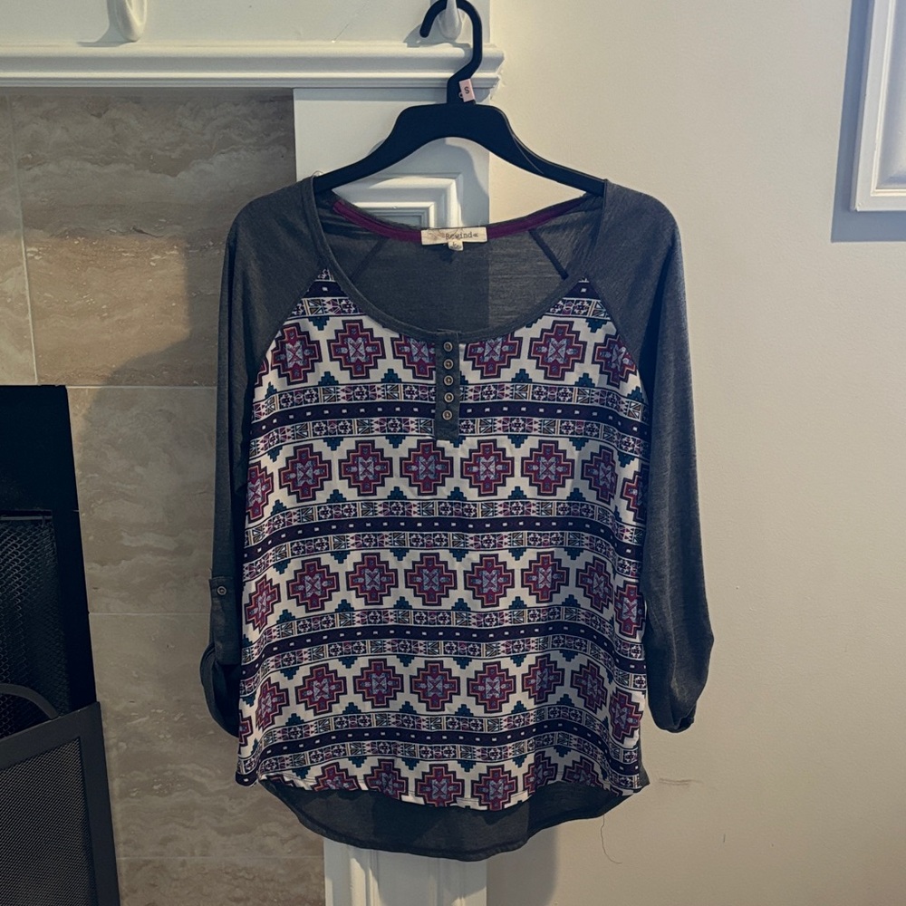 Rewind Gray and Purple Patterned Blouse